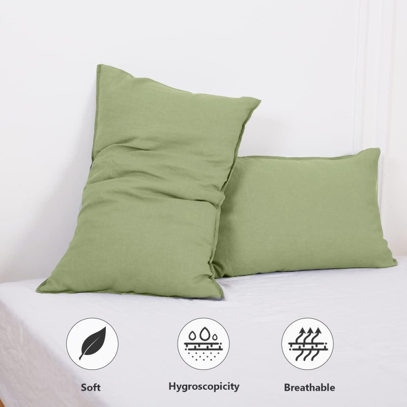 Simple&Opulence 100% Linen Pillowcases Basic Style Solid Color Set of 2  King Size Stone Washed Flax Pillow Cover Envelope Closure (20''x40''  Sage Green) - Image 2